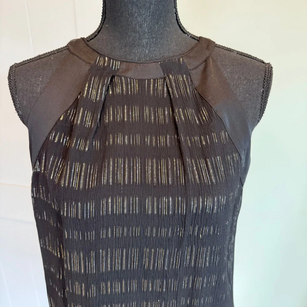 White House Black Market Silk Metallic Sleeveless Top Black Gold Size 8